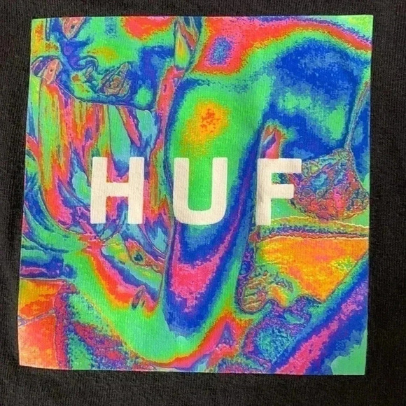 HUF Men’s Small Black Psychedelic Graphic Short Sleeve T-Shirt Multicolor Trippy - Picture 3 of 5